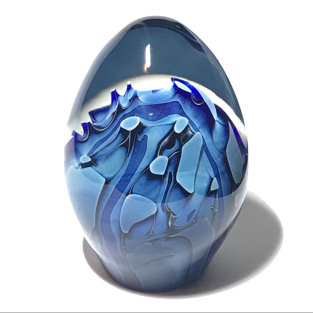 Vintage 1988 Robert Eickholt Signed Blue Ocean Sea Studio Art Glass Paperweight